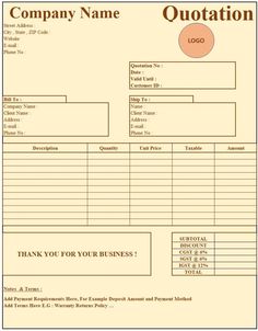 an invoice form with the words, company name and business information on it