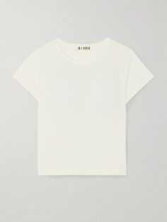 Éterne's T-shirt is a staple you'll reach for time and time again. It's made from soft cotton and modal-blend jersey for a 'shrunken' fit with a classic crew neckline and cropped hem. Join Hailey Bieber, Kendall Jenner and Emily Ratajkowski by wearing yours with everything from high-rise jeans to track pants. Cream Organic Cotton Short Sleeve Top, Cream Organic Cotton Tops For Summer, Summer Organic Cotton Cream Tops, Cream Organic Cotton Summer Tops, Everyday Cream Organic Cotton Tops, Organic Cotton Crew Neck Top In Cream, Basic Cream Tops With Relaxed Fit, Matching Separates, Eyewear Shop