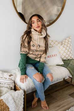 Ampersand Avenue Singlehood Sweatshirt Sweater Weather Rachel Clark, Styling Guide, Winter Hoodies, Workout Hoodie, Green Cream, Green Design, Cozy Fashion, Mixing Prints, Sweater Pattern