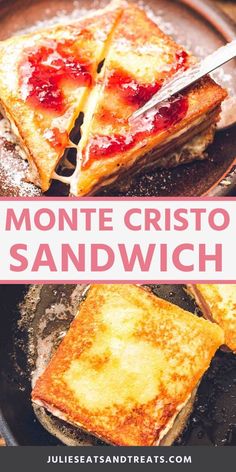 a pan with some food on it and the title reads monte cristo sandwich