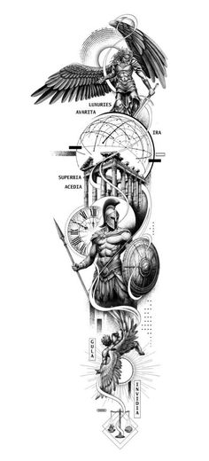 Roman Gods Tattoo Design, Greek God Geometric Tattoo, Men’s Greek Mythology Tattoos, Sleeve Tattoos For Guys Greek Mythology, God Theme Tattoo, Greek Mythology Animals Tattoos, Mens Leg Sleeve Tattoo Design, Taurus Symbol Tattoo Men, Scales Of Justice Tattoo Design