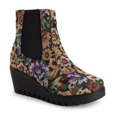 MUK LUKS Women's Vermont Essex Wedge Booties - Black Floral, 9 Muk Luks Boots, Winter Wedges, Wedge Ankle Boots, Shoes Heels Wedges, Womens Wedges, Dress And Heels, Multiple Color, Black Booties, Fall Outfit