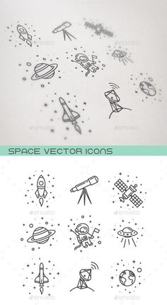 the space icons are drawn on paper and have been edited in photoshopped to look like