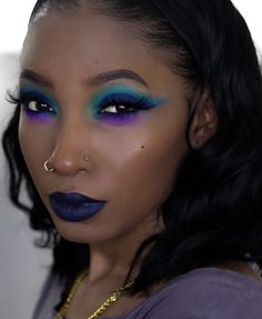 Purple And Turquoise Makeup, Colorful Eye Makeup Y2k, Blue Glam Eyeshadow, Purple Gold Eyeshadow, Blue Eyeshadow Looks For Brown Eyes, Purple And Blue Eyeshadow Looks, Blue And Purple Eyeshadow Looks, Blue And Black Eyeshadow, Purple Blue Makeup