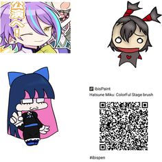 some cartoon characters with qr code on them