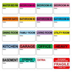 bathroom name tags are shown with different colors and font on the labels for each room