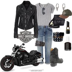 Biker Babe Outfit, Biker Chic Fashion, Biker Outfits, Outfit Biker, Lips Nails