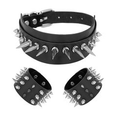 PRICES MAY VARY. High Quality Material: These spike choker bracelet set are made of quality faux leather and alloy, durable material comfortable touch feel, long time use. Convenient Size: Choke is 43* 4.4cm(16.93*1.73") , Bracelet is 22.5*5cm(8.86*1.97"). Leather Jewelry Punk rock biker style with spike rivet decoraction, button adjustable, suitable for men women. Wide Application: Great for goth accessories, cosplay parties, night club, band show, halloween party& accessories or any punk rock Rose Cosplay, Accessories Cosplay, Spike Choker, Kitty Room, Halloween Party Accessories, Spike Bracelet, Goth Accessories, Heart Choker Necklace, Steampunk Accessories