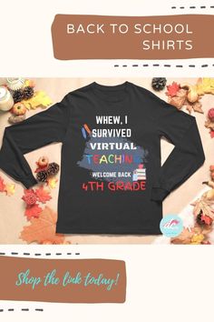 the back to school shirt is shown with fall leaves around it