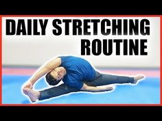 a man is doing an upside down on the floor with text overlay that reads daily stretching routine