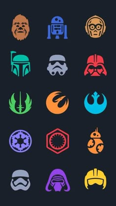 the star wars logos are all different colors and shapes, but they appear to be colorful