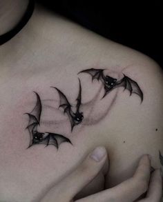 Witchy Filler Tattoo Ideas, Small Black And Red Tattoo, Vampiric Tattoos, Bat Hip Tattoo, Small Gothic Tattoo Designs, Spooky Neck Tattoo, Mini Bat Tattoo, Dainty Gothic Tattoo