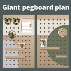 an overhead view of a living room and kitchen area with the text giant pegboard plan