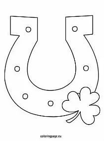 the letter u is for horseshoe with clovers on it and shamrock leaves in front