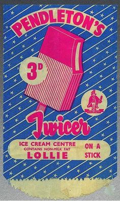 the label for an ice cream center on a rollie sticker is shown in pink and blue