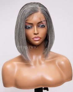 Touchedbyaye - Malaysian Salt And Pepper Grey Bob Lace Front Wig - TBA020 Grey Curly Bob, Hair Length Guide, 4x4 Closure Wig, Grey Bob, Bob Hair Color, My First Wig, Bob Lace Front Wigs, Afro Wigs, Best Wigs