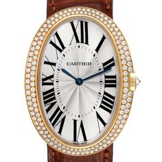 Cartier Baignoire XL Yellow Gold Diamond Ladies Watch WB520005 | SwissWatchExpo Rolex Date, Cartier Watch, Luxury Timepieces, Fine Watches, Brown Leather Strap, Gold Case, Bezel Diamond, Ladies Watch, Rose Gold Diamonds