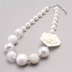 This Beautiful Ensemble Is Loved By Most Pearl Lovers. Great For Communion, Weddings Church, Baptisms, Or Any Kind Of Gathering Or Photo Event. White Necklaces Go With Everything!! Most Suitable For Ages 3 Yrs & Older View Our Closet For Tons More Of Styles We Offer #Communion #Baptism #Church #Children #Girl #Necklace #Jewlery #Accessories #Dress #Princess #Outfit #3t #4t #5t #6 #7 #8 #10 #12 #14 #16 Bubble Gum Necklace, White Necklaces, Sun Fashion, Princess Outfit, Girl Necklace, Bubblegum Necklace, Kids Accessories Jewelry, Necklace Chunky, Fashion White