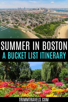 an aerial view of boston with the text summer in boston a bucket list itinerary