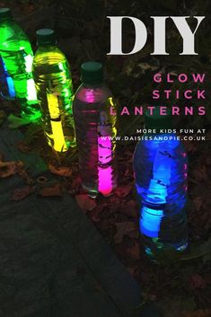 glow stick lanterns made from plastic bottles in the dark with text overlay reading diy glow stick lanterns more kids fun at