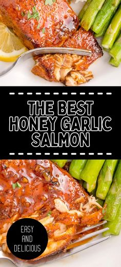 Collage of honey garlic salmon fillet at top and bottom. Honey Garlic Salmon Air Fryer, Salmon Crispy Skin, Easy Honey Garlic Salmon, Easy Glaze Recipe, Salmon Marinade Recipes, Salmon Air Fryer, Salmon In Air Fryer, Honey Glazed Salmon Recipe, Honey Glazed Salmon