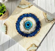 Resin Art, evil eye 🪬 Evil Eye Decor Home, Resin Evil Eye Wall Art, Canvas Painting Evil Eye, Evil Eye Resin Art, Canvas Resin Art, Epoxy Door, Eye Decorations, Resin Art Wood, Evil Eye Painting