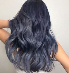 Grey Blue Ombre Hair, Smokey Blue Balayage, Brown And Ash Grey Hair, Blueish Grey Hair, Ashy Blue Hair Balayage, Smokey Navy Hair, Dark Gray Blue Hair, Slate Blue Hair, Dark Blue Grey Hair