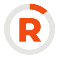 the letter r in an orange and white circle