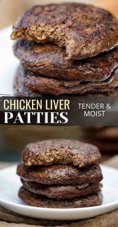 some cookies stacked on top of each other with the words chicken liver patties written above them