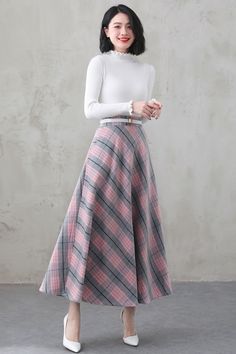 Pink Long Wool Plaid Skirt Long Wool Skirt with Pockets Pink - Etsy 日本 Long Pink Skirt For Fall, Pink Long Skirt For Fall, Fitted Full Skirt In Plaid, Fitted Full Maxi Skirt For Winter, Pink Fitted Pleated Skirt For Fall, Elegant Plaid Winter Skirt, Fitted Wool Full Maxi Skirt, Fitted A-line Pleated Winter Skirt, Fitted A-line Pleated Skirt For Winter