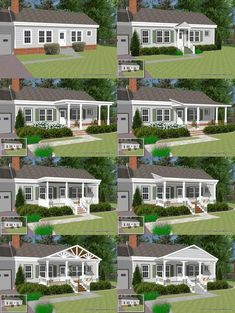 several pictures of different types of houses in the same pattern, each with porches and windows