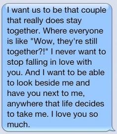 a text message that reads, i want us to be that couple that really does stay together