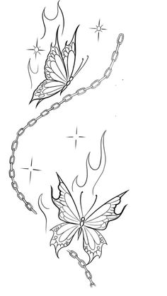 two butterflies on a chain tattoo design