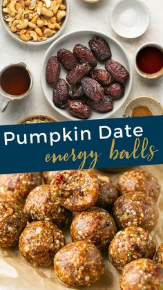 pumpkin date energy balls with nuts and tea on the side