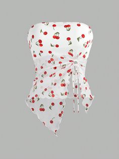 Multicolor Casual Collar Sleeveless Mesh Fabric Fruit&Vegetable,All Over Print  Embellished Medium Stretch  Women Clothing Y2k Outfits For Women, Shein Cute Tops, Cherry Clothing, Cherry Clothes, Shein Clothes, 2000s Outfit, Outing Outfit, High Waist Sports Leggings, Tops Shein