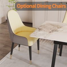 a marble dining table with two chairs next to it and the words, options for dining chairs