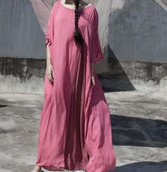 Pink dress,loose silk cotton dress,tunic dress,cotton blouse,summer dress,women plus size clothing,m Pink Plus Size Dresses, Cotton Dress Pattern, Long Tunic Dress, Women Cotton Dress, Vintage Red Dress, Vestido Plus Size, Maxi Robes, Maxi Dress Cotton, Plus Size Kleidung