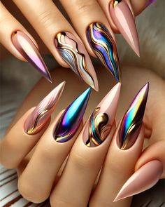 Digital Nail Art, Vacation Nail Designs, Chrome Nail Designs, Bold Nails, Art Deco Nails, Sassy Nails, Diva Nails