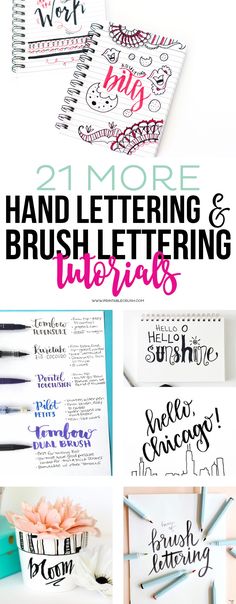 hand lettering and brush lettering worksheets with the title overlay that reads 31 more hand - lettering and brush lettering words