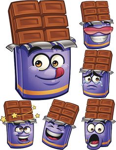 cartoon chocolate bars with different expressions