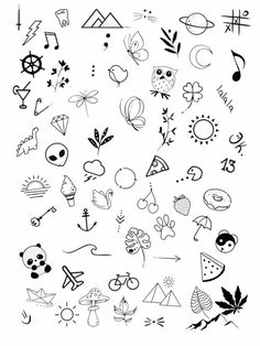 a bunch of doodles that are drawn in black and white