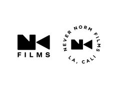 two black and white logos that say never norm films, la cali's