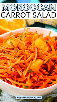 a bowl filled with carrot salad on top of a table