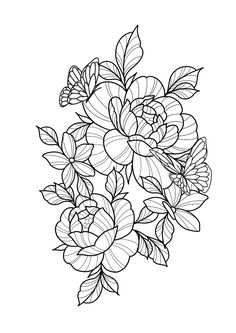 a black and white drawing of flowers