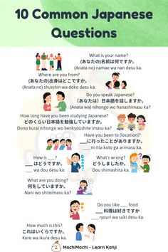 an illustrated poster with the words 10 common japanese questions