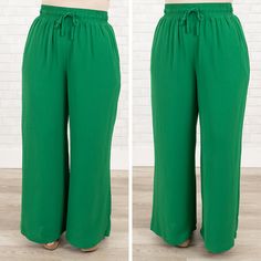 You'll look so fabulous you can't sit still in these pants! They are a must-have for every wardrobe! These lovely pants feature an elastic waistband for exceptional comfort and flexibility, and the pretty kelly green color pairs well with any of your favorite tops! Ideal for any occasion! 100% Polyester Trendy Green Non-stretch Wide Leg Pants, Green Wide Leg Pants With Elastic Waistband, Green Wide-leg Loungewear Pants, Green Pull-on Straight Pants, Trendy Green Relaxed Fit Wide Leg Pants, Trendy Green Wide Leg Pants With Relaxed Fit, Green Pull-on Pants For Loungewear, Chic Green Bottoms With Elastic Waistband, Green Relaxed Fit Pants For Day Out