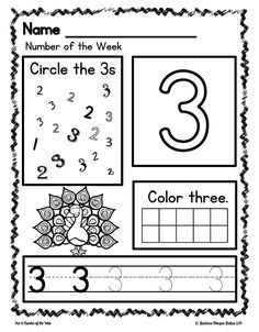 the number three worksheet for preschool to practice numbers 3 - 5, including