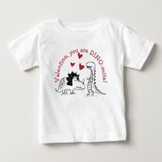 Dinomite Valentine's Day T-Shirt, Kids Unisex, Size: 6 Month, White Fun Short Sleeve T-shirt With Dinosaur Print, Playful Dinosaur Print Crew Neck T-shirt, Fun Short Sleeve Dinosaur Print T-shirt, Cute Cotton Dinosaur Print T-shirt, Unisex White T-shirt With Dinosaur Print, Graphic Tee With Dinosaur Print And Crew Neck, Playful Graphic Print T-shirt For Valentine's Day, Playful Valentine's Day Crew Neck T-shirt, Playful Crew Neck T-shirt For Valentine's Day