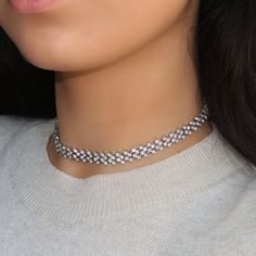 Beautiful, High Quality Adjustable Lattice Choker Necklace Featuring Pave Crystals. A Sophisticated Necklace To Add Glam To Your Look! Available In Silver Silver Plating Over Metal Alloy Highest Quality Crystal Stones Longest Length Is 14.5", Shortest Length Is 11.5" Easily Adjustable (3" Extender) This Item Is Plated To Resist Against Tarnishing. Over Time, Plated Jewelry May Tarnish And To Prevent This, We Recommend Avoiding Exposure To Water, Sweat, Etc To Ensure The Longevity Of The Piece Sh Dainty Crystal Rhinestone Necklace For Party, Dainty Rhinestone Necklace For Party, Dainty Rhinestone Choker For Party, Dainty Rhinestone Necklace With Clavicle Chain For Parties, Dainty Rhinestone Clavicle Necklace For Parties, Elegant Cubic Zirconia Clavicle Chain Choker, Adjustable Cubic Zirconia Choker, Elegant Metal Choker With Sparkling Stones, Elegant Crystal Choker Necklace With Chain