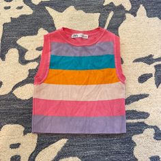 In Great Condition. Never Worn. Super Pretty & Vibrant Colors! Casual Multicolor Tank Top For Spring, Multicolor Fitted Retro Tank Top, Multicolor Fitted Crew Neck Tank Top, Colorful Casual Spring Tank Top, Fitted Multicolor Crew Neck Tank Top, Casual Colorful Spring Tank Top, Casual Colorful Tank Top For Spring, Retro Multicolor Crop Top For Summer, Spring Multicolor Color Block Tank Top